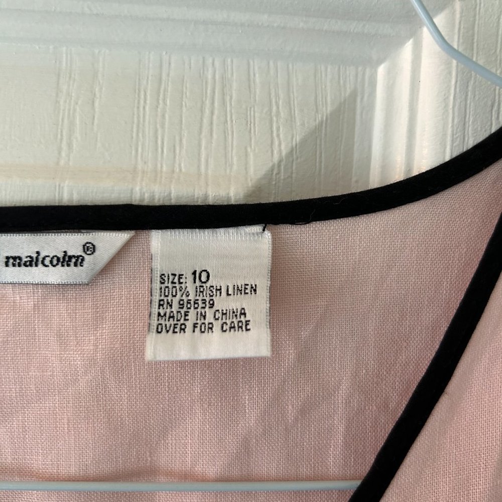 Sleeveless Pink & Black Linen Blouse Sz 10 - Picture 2 of 7